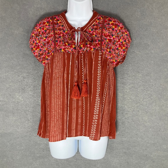 Savanna Jane Tops - Savanna Jane Embroidered Tunic Top Womens Sz M Tassels Bohemian Blouse Festival